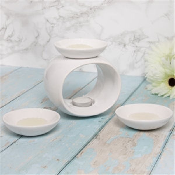White Ceramic Set - 3 Dish Wax Melt Burner w/ a FREE Large Heart Wax Melt w/a choose from 30+ Fragrances) and a 4+ hour unscented Tea Light