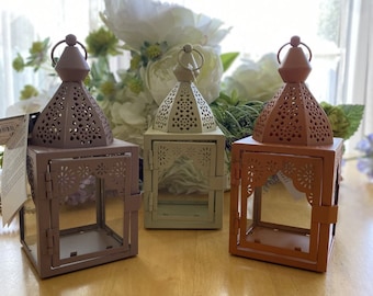 Bohemian Painted Pretty Metal Tealight Lantern  Carry Handle + FREE 10+ burn time Un-Fragranced