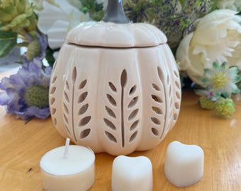 Cream Ceramic Pumpkin Oil Burner: Autumn Decor with Wax Melts