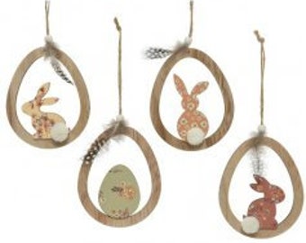 Bunny Themed Hanging Decorations (Egg Shaped) 13 cm - Set of Two