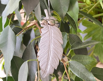 Beautiful Glittery Silver Feather and Bells Christmas Decoration - 9 cm