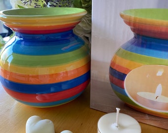 Rainbow Stripe Ceramic Oil Burner with Soy Wax Melts