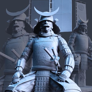 Sculpture de statue de samouraï | Armure complète et épées | Domaine de Fukuoka | Période Edo