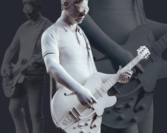 Statua realistica di Noel Gallagher con l'iconica Gibson ES-355 / Oasis Live 2025 /