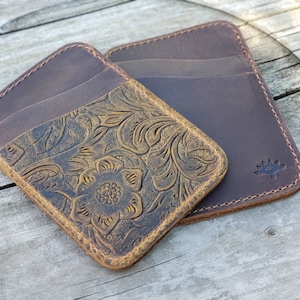Cartera minimalista, tarjetero, billetera fina de piel flor, billetera pequeña para mujer, billetera minimalista, billetera con bolsillo delantero, billetera para hombre.