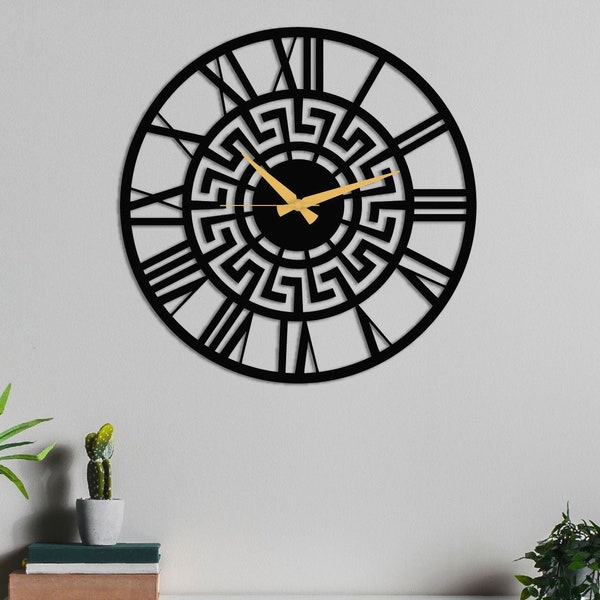 Meander Metal Wall Clock - Sturdy Iron Sheet - Greek Key Pattern, Meandros Wall Art - Wall Decoration for Living Room, Medieval Home Decor,