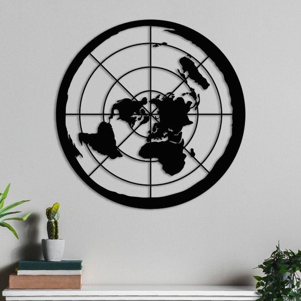 Flat Earth Wanddekor, Metall Weltkarte, flache Erde Karte, Wand-Dekor-Zeichen, flache Erde Poster, Laser geschnitten Büroeinrichtung, Azimuthal, Wandbehang