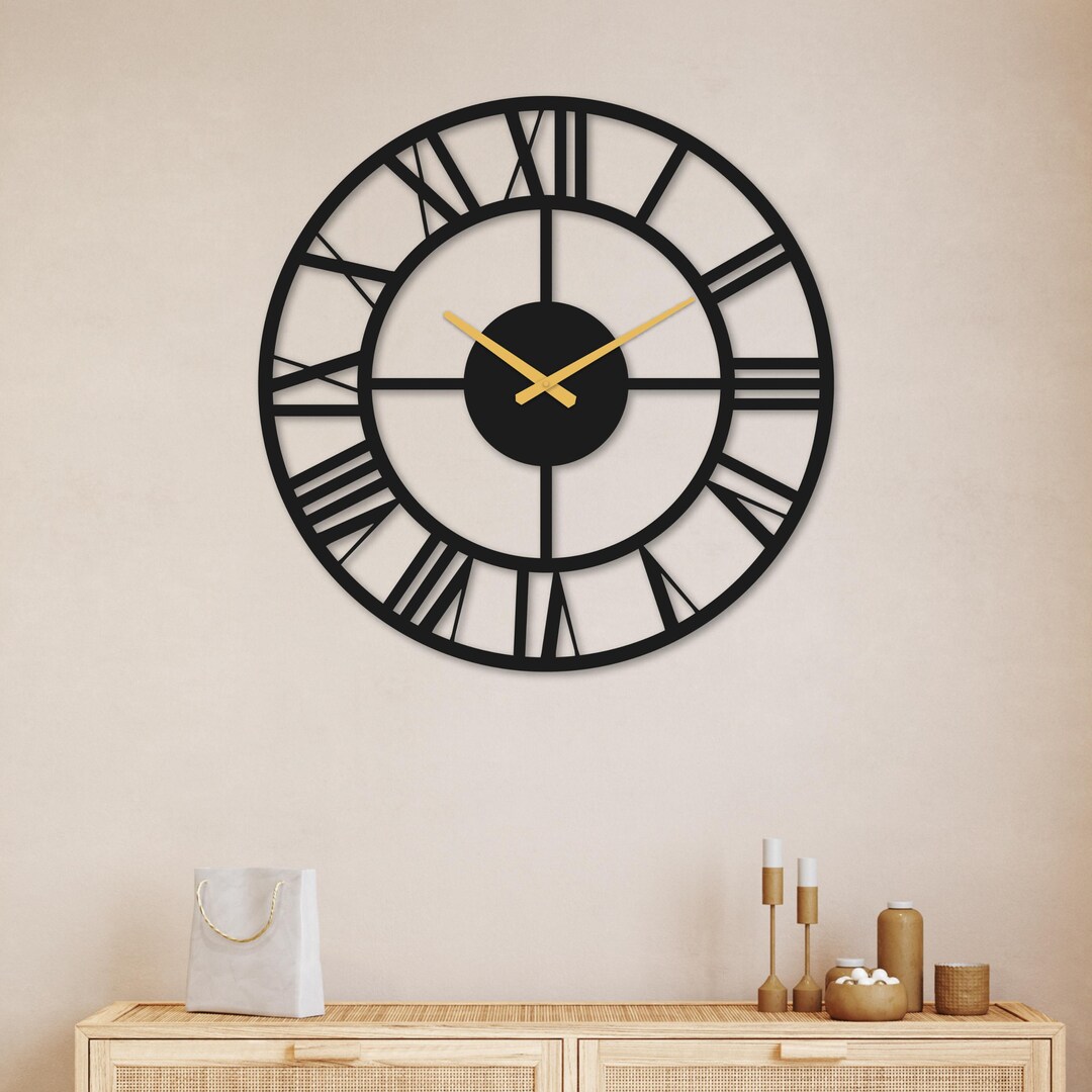 Roman Numeral Metal Wall Clock: Modest and Stylish 14 Inch Silent ...