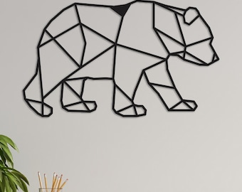 Geometric Bear Metal Wall Art, Sturdy Iron Sheet, Line Drawing, Wildlife Decor, Office Wall Art, Wilderness Animal Poster, Nursery Decor