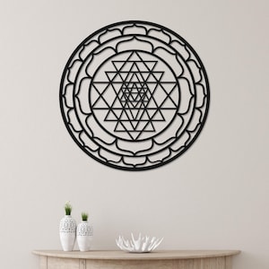 Sri Yantra Metal Wall Art: Sacred Geometry Decor for Spiritualism Lovers