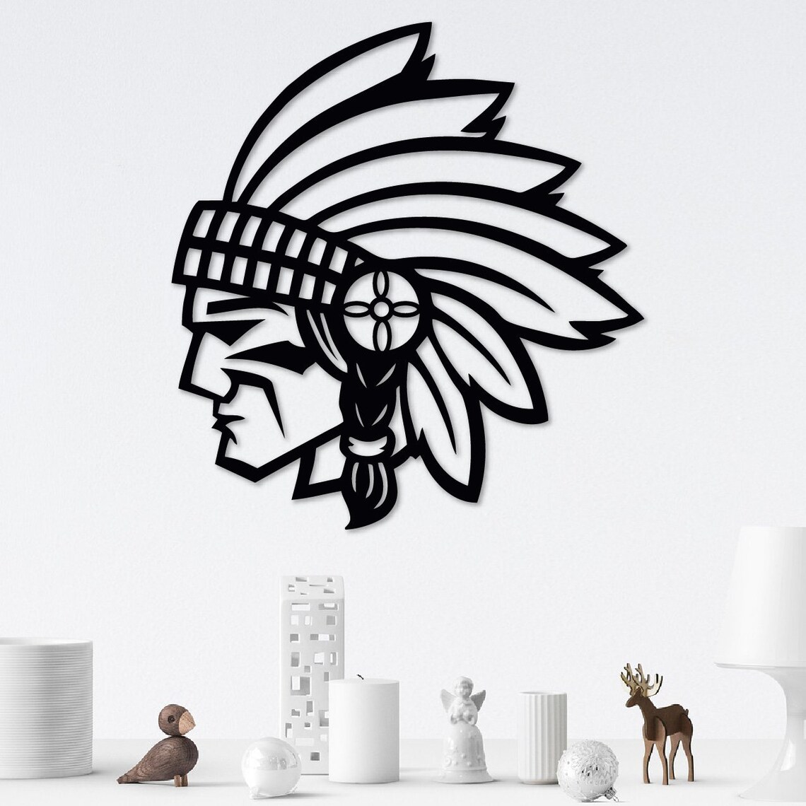 Chief Metal Wall Art Native Americans Wall Art Head Dress Etsy