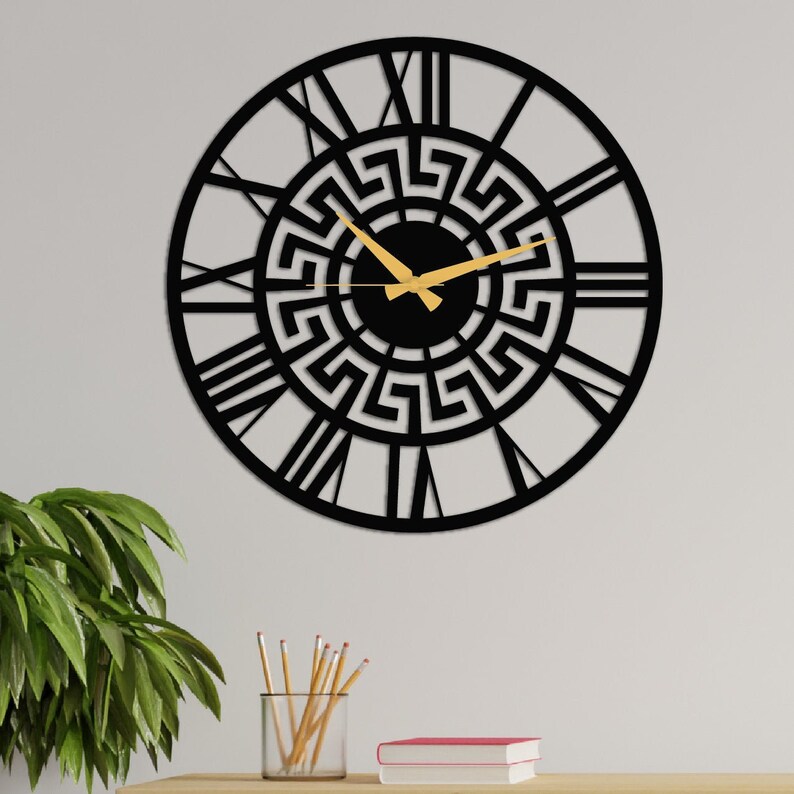 Meander Metal Wall Clock Sturdy Iron Sheet Greek Key Pattern, Meandros Wall Art Wall Decoration for Living Room, Medieval Home Decor, image 2