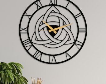 Triquetra Metal Wall Clock: Nordic Vikings Decor Gift - Trinity Knot Art