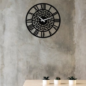 Meander Metal Wall Clock Sturdy Iron Sheet Greek Key Pattern, Meandros Wall Art Wall Decoration for Living Room, Medieval Home Decor, image 3