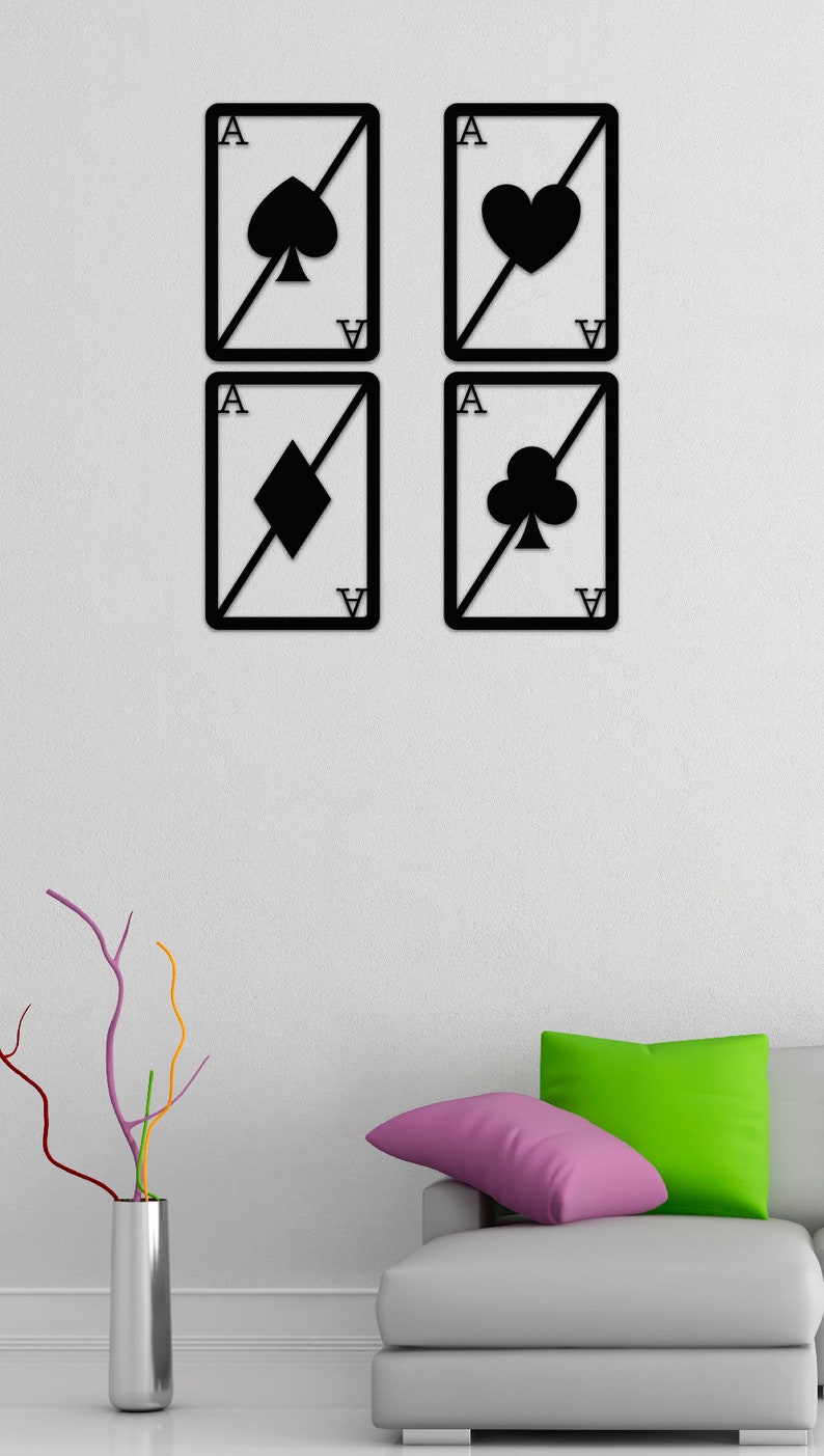Playing Cards Metal Wall Art Ace Cards Wall Decor Set Laser Etsy