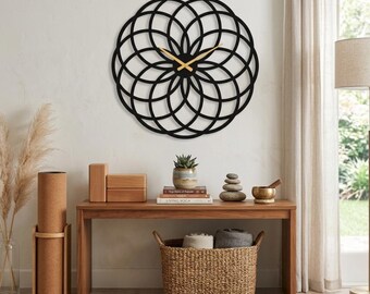 Reloj de pared metálico con forma de toroide grande, decoración espiritual de geometría sagrada para la pared, arte moderno para sala de meditación.