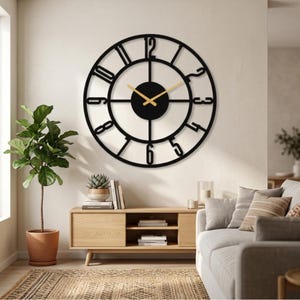 Grote metalen wandklok | Moderne minimalistische decoratie | Extra grote stille klok met cijfers | Cadeau voor een housewarming