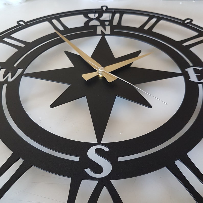 Compass Metal Wall Clock Laser Cut Metal Wall Art Home Etsy