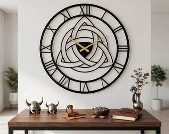 Triquetra Metal Wall Clock, Viking Decor Modern Wall Art, Trinity Knot Nordic Home Decoration