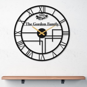 Personalized Family Name Metal Wall Clock with Bird & Home Theme, Custom Name Wall Decor, Customized Large Wall Clock for Housewarming Gift