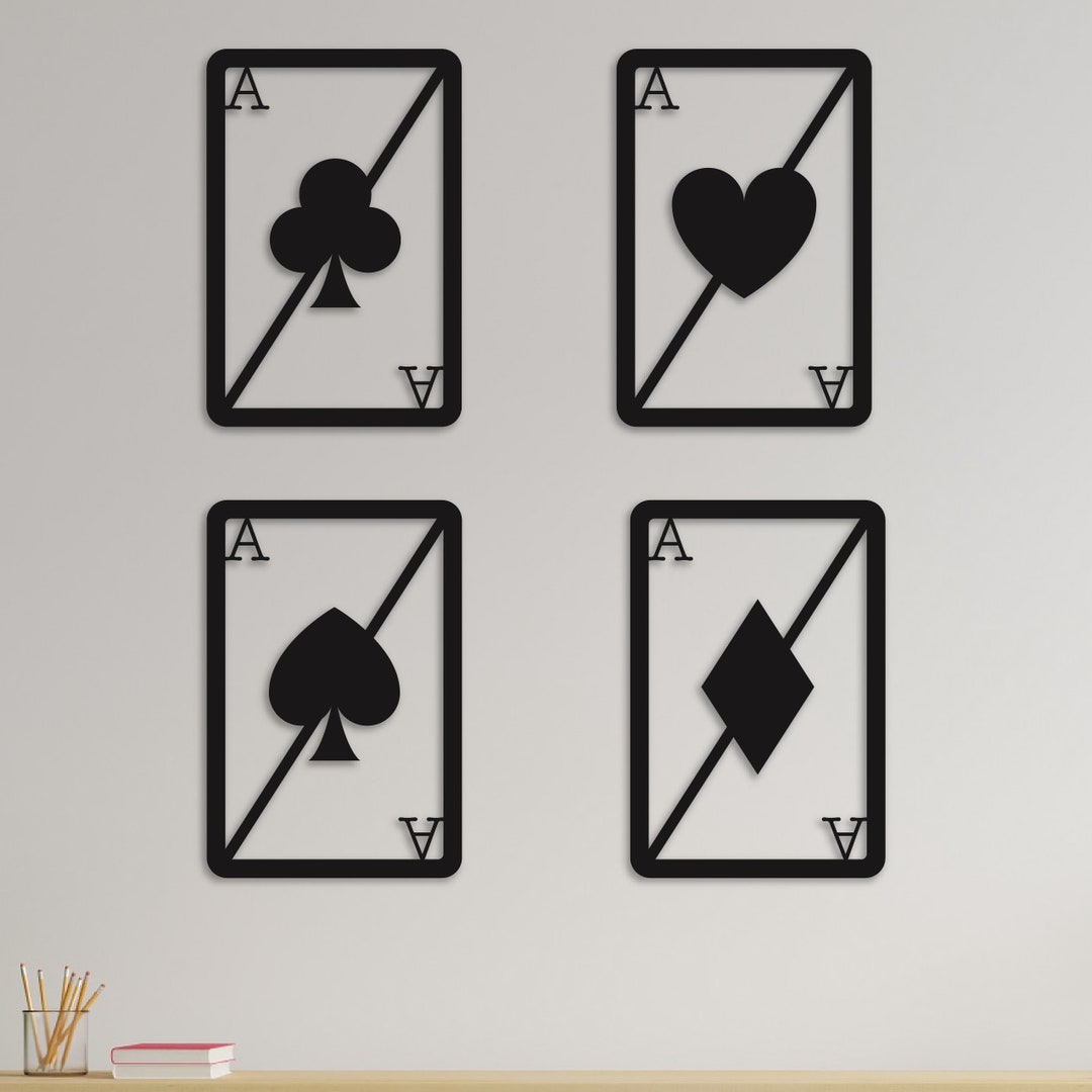 Playing Cards Metal Wall Art Set, 4 Pieces Ace Cards Wall Decor, Laser