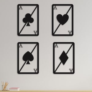 Elegante decorazione da parete in metallo con carte da gioco "Asso" - Set di 4 - Decorazione da parete in metallo tagliato al laser con carte da gioco, decorazione da parete per ufficio, pronta da appendere, regalo per lui