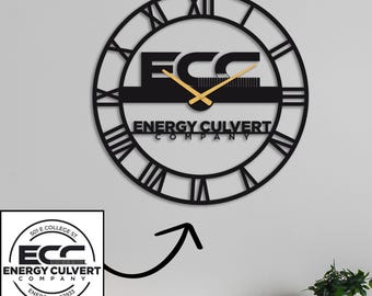 Gepersonaliseerde metalen wandklok op basis van jouw logo: aangepast kantoorkunstdecor