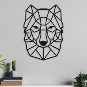 Wolf Metal Wall Art - Geometric Line Drawing Wolf Head - Laser Cut Sturdy Iron Sheet - Husky Head Ready to Hang Wall Decor - Gift for Him