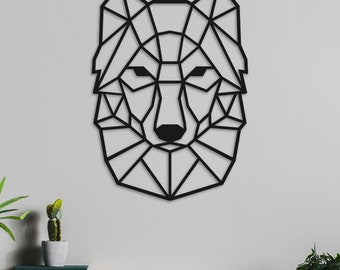 Wolf Metal Wall Art - Alaska Wolf Portrait Poster - Laser Cut Iron Sheet - Geometric Line Drawing - Husky Head Wall Art - Fenrir Wall Decor