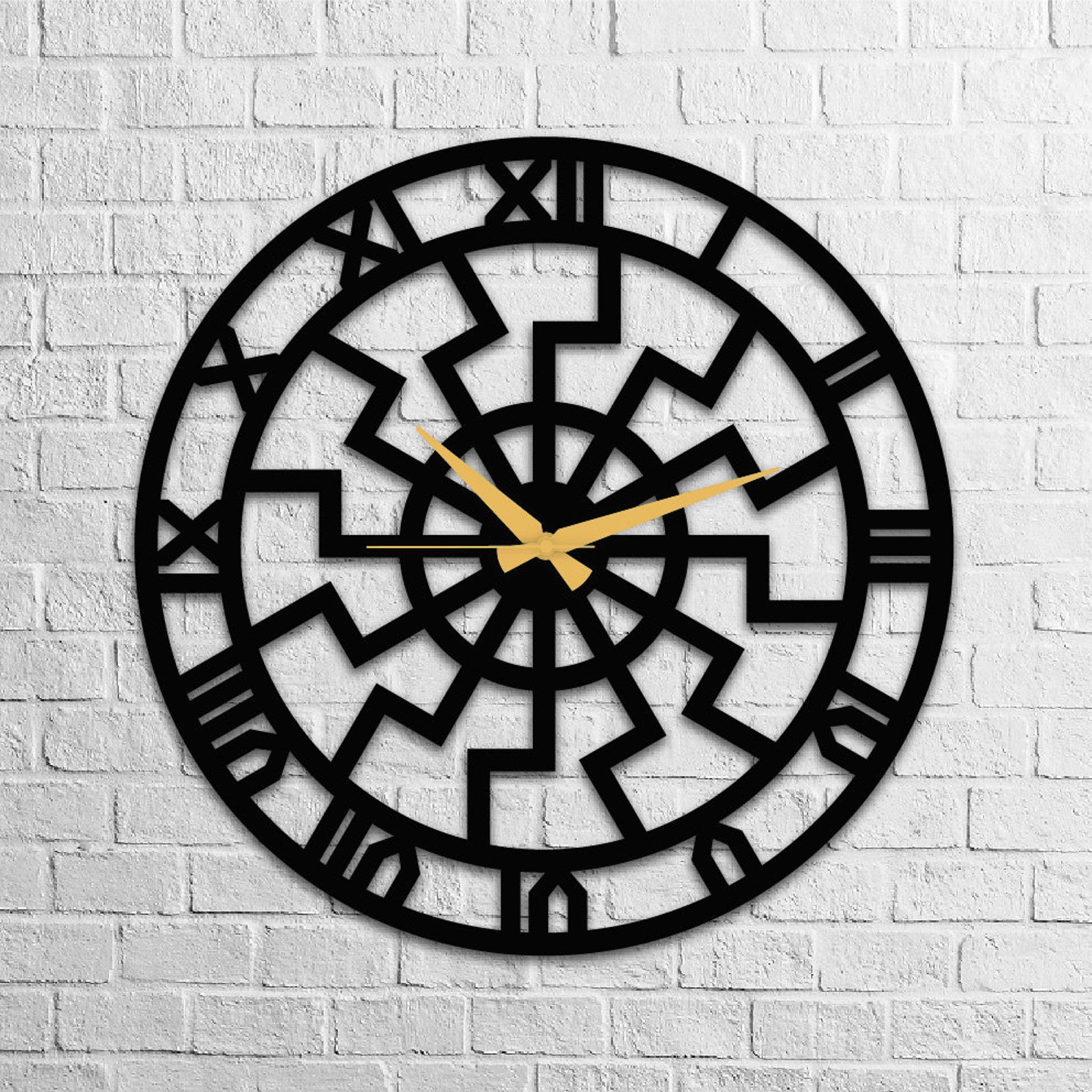 Black Sun Metal Wall Clock Sun Wheel Wallart Schwarze Sonne Etsy