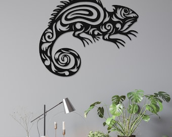 Metal Chameleon Wall Art Decor: Ready to Hang Iron Lizard Decor for Gift
