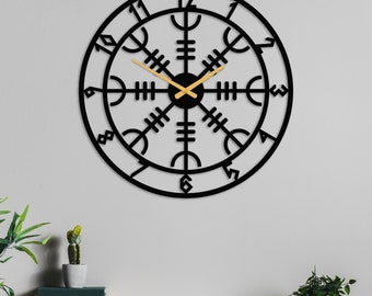 Helm of Awe Metal Wall Clock: Aegishjalmur Wall Sign - Viking Nordic Decor