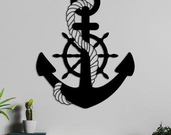 Nautical Anchor Metal Wall Art: Coastal Home & Office Decor with Rudder and Rope Details