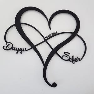 Letrero de corazón de infinito personalizado con nombres, símbolo de corazón de infinito personalizado, regalo de San Valentín con fecha de boda en la pared de metal, decoración de amor eterno