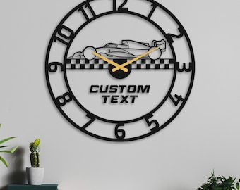 Personalized Race Car Metal Wall Clock, Custom Name Motorsport Decor, Auto Racing Fan Gift