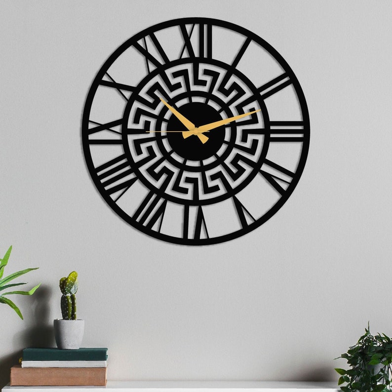 Meander Metal Wall Clock Sturdy Iron Sheet Greek Key Pattern, Meandros Wall Art Wall Decoration for Living Room, Medieval Home Decor, image 1