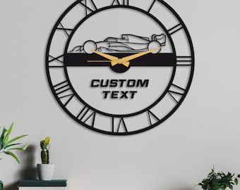Personalisierte F1 Metall-Wanduhr: Formel-Rennwagen-Wandkunst für Garage, Büro, Arbeitsplatz