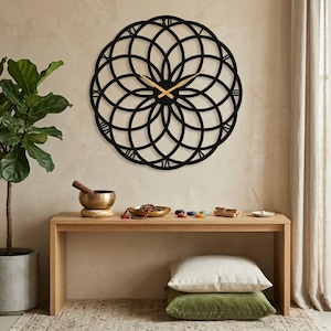 Sacred Geometry Metal Wall Clock, Torus Pattern Art Decor, Minimalist Gift for Yoga Lovers
