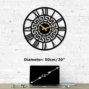 Meander Metal Wall Clock Sturdy Iron Sheet Greek Key Pattern, Meandros Wall Art Wall Decoration for Living Room, Medieval Home Decor, 50 cm