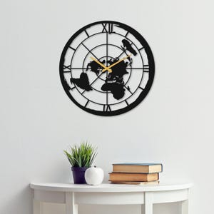 Flat Earth Map Wanduhr mit römischen Ziffern - Laser geschnittenes stabiles Metall - Geschenk für Flat Earthers - Azimuthal Wandschild für Bürodekoration