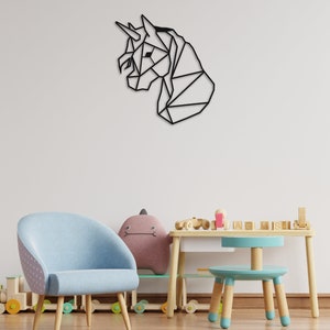 Unicorn Metal Wall Art, Nursery & Kids Room Decor, Ready to Hang, Geometric Line Drawing, Legendary Horse Print for Girls Room, Gift for Her