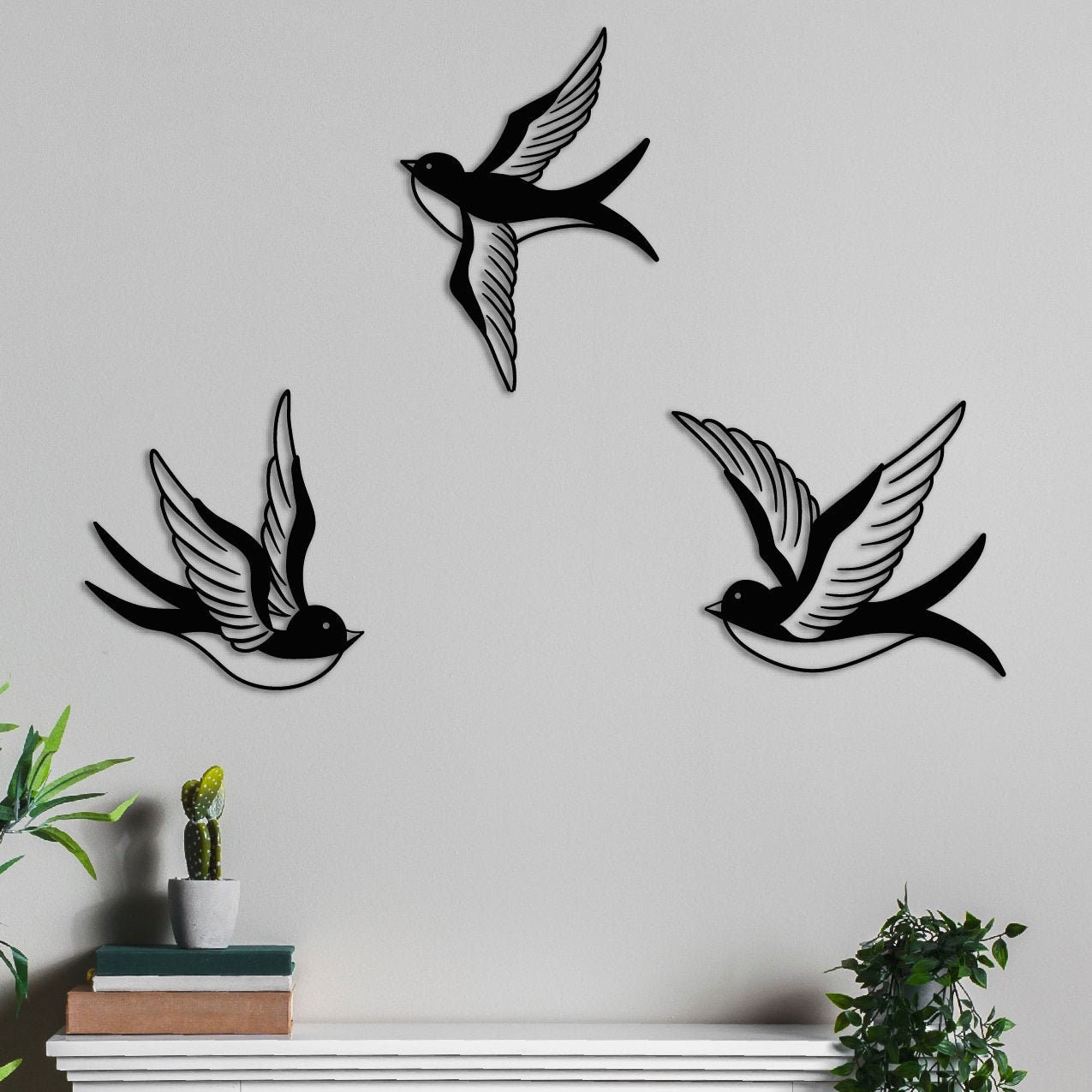 Swallow Metal Wall Art Set 3 Birds Laser Cut Wall Decor Etsy