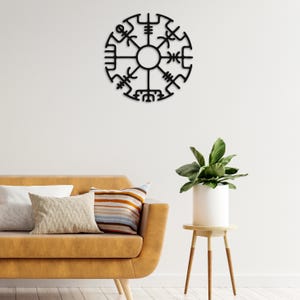 Vegvisir メタルウォールアート - バイキング装飾 - 丈夫な鉄板 - すぐに掛けられる - ルーンコンパス - 北欧の鉄製サイン - バイキングの家の保護サイン