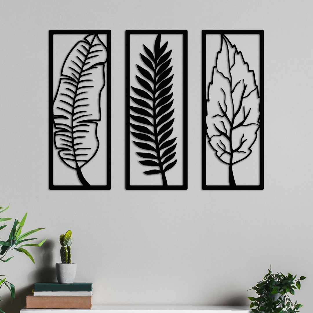 Tropical Leaves Metal Wall Art Set 3 Pieces Different Leaves Etsy