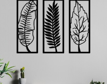 Tropical Leaves Metal Wall Art: Set of 3, Iron Foliage Trio Wall Decor