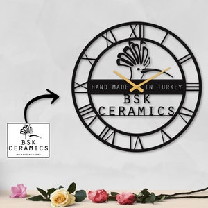 Custom Wall Clock from Your Logo, Personalized Metal Wall Art, Office Decor, Sturdy Iron Sheet, Customized Clock Drawing, Gift for Office