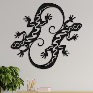 Twin Lizards Metal Wall Art - Chic Home Decoration - Made of Sturdy Iron Sheet - Gift for Reptile Lovers - Black Color Gecko Wall Painting