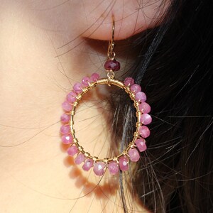 Luminous Star Ruby Hoops Earrings, Gold Filled
