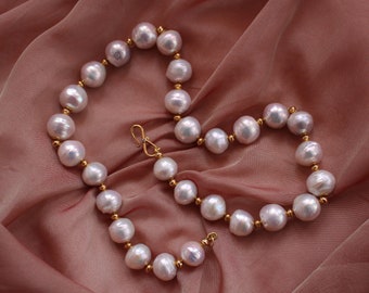 The Lola Necklace - Premium Baroque Pearls, Solid 18k Gold, and Diamond Clasp, 18 Inches