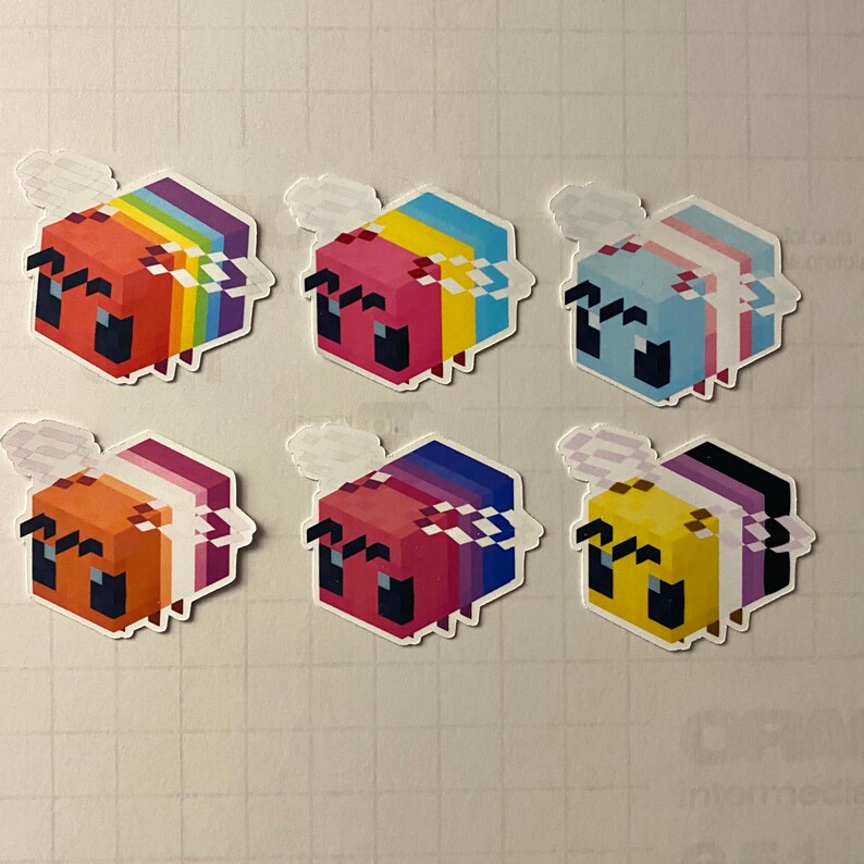 Pride Bee Stickers - Plush, Laptop, Individual stickers, LGBTQ, June, Pride Month, Art, Fanart, Matte, Mcyt, Quality, Minecraft, Waterproof 